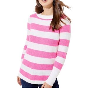 LOFT Striped Textured Sweater Pink Ivory White Size Small NWT